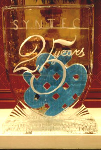 Blue applied inside the ice makes this centerpiece stand out by Louisville Ice Sculptures. Price $295