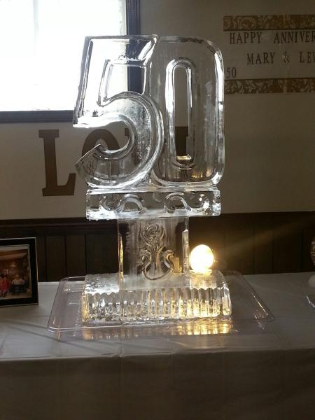 Ice Sculpture with 50 carved on an ice pedestal. Price $275