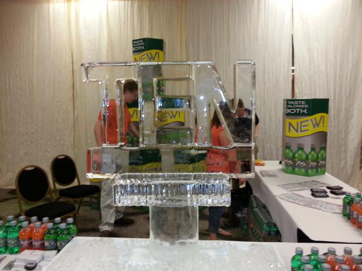 Block numbers carved in ice by Louisville Ice Sculptures for 7-up. Price $275